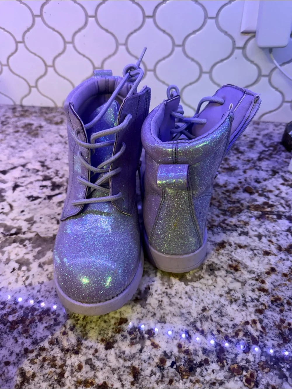 fabkids Iridescent Lavender Lace-Up Ankle Boots with Side Zip